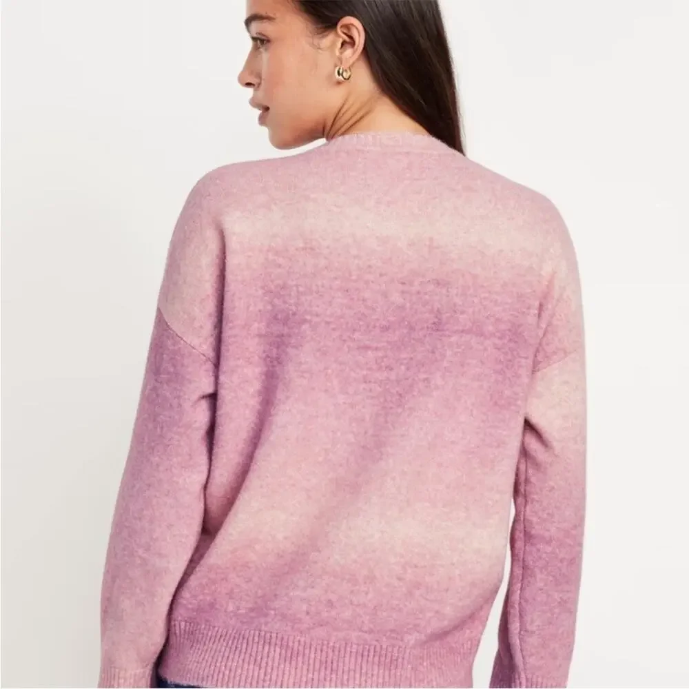 NEW Old Navy Wool Blend Cozy Crew-Neck Pink Ombré Sweater Women's XL $45